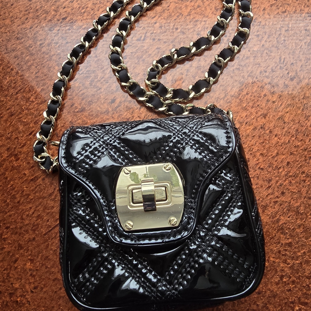 Talbots Luxury 100% Black Patent Leather Crossbody Bag with Gold Accents